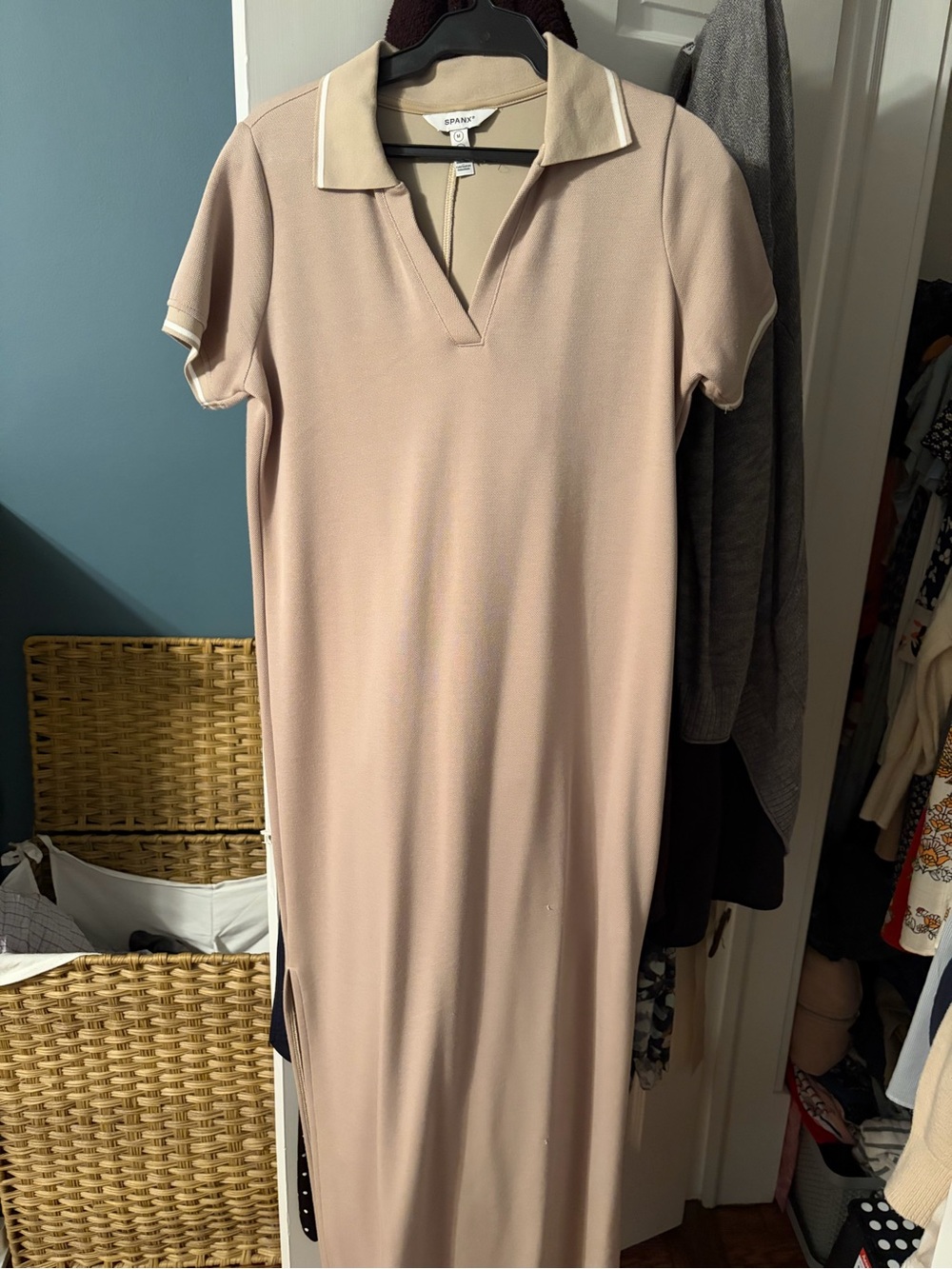 SPANX Beige Polo-Style Maxi Dress with Contrast Trim